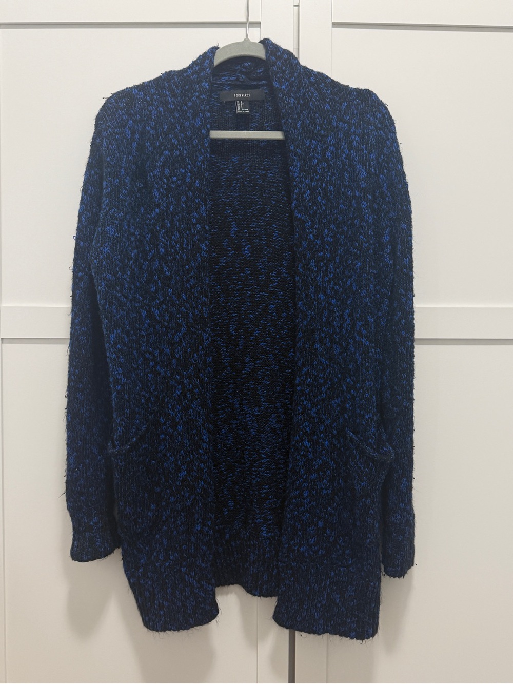 Forever 21 Blue & Black Knit Open Front Cardigan Size S